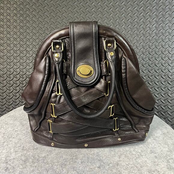 Follis Laced Julia Brown Leather Soft Unique Clam Hand Purse - Picture 1 of 6